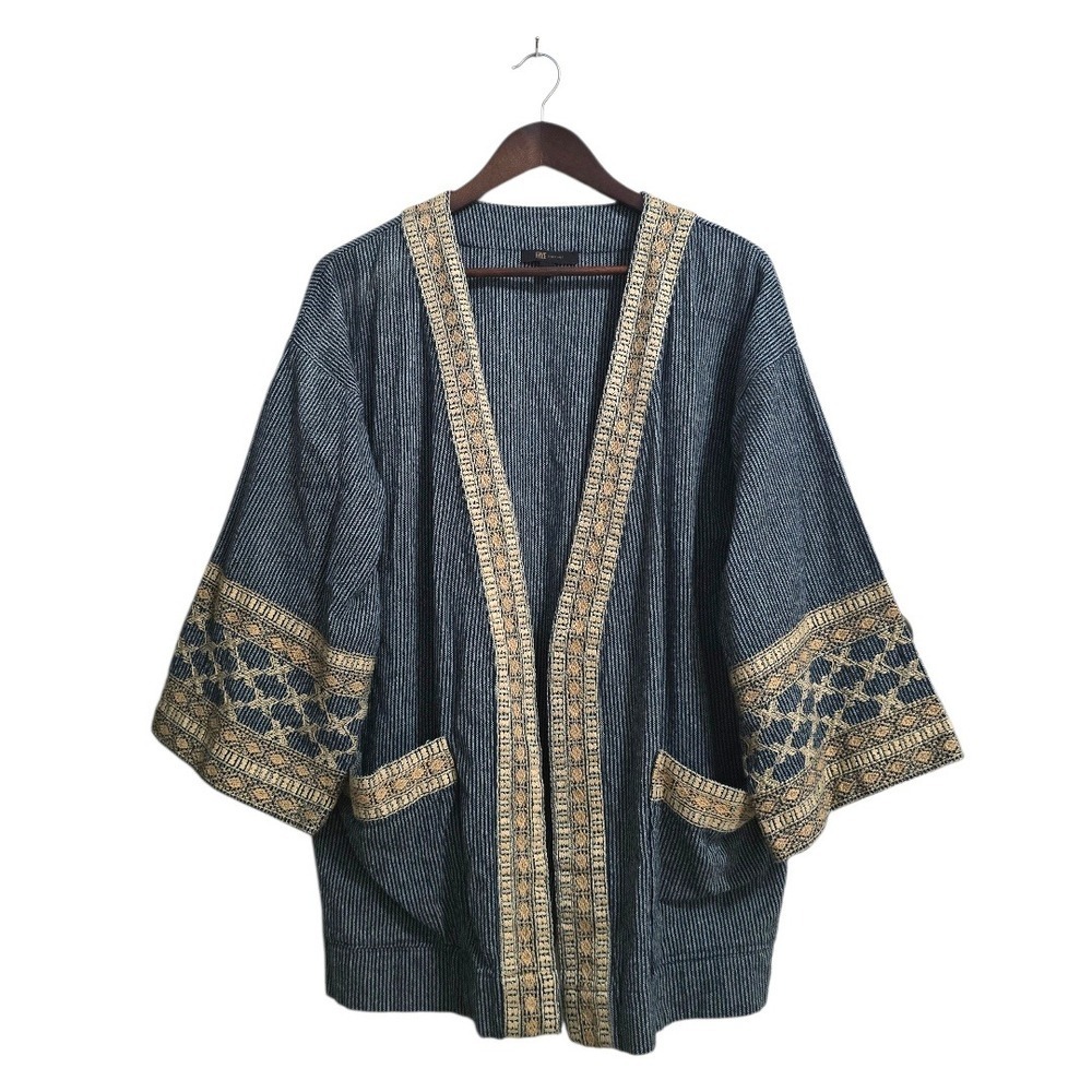 Frye Striped Open Front Embroidered Kimono Cardigan Sz S